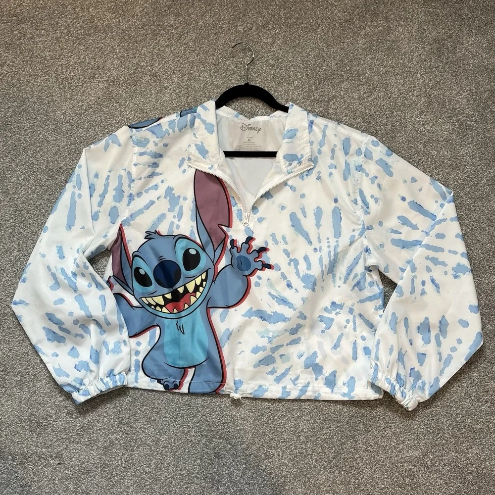 Disney Stitch Women's XL Windbreaker Jacket Lilo & Stitch Cropped Oversized